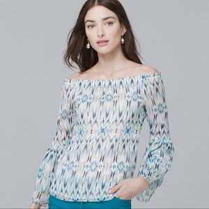 White House Black Market PRINTED OFF-THE-SHOULDER